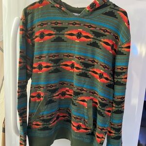 Character Hero hooded Southwest sweatshirt tribal geo design Size M FLAW